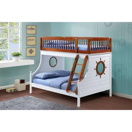 Farah Oak White Wood Twin/Full Bunk Bed w/Ladder